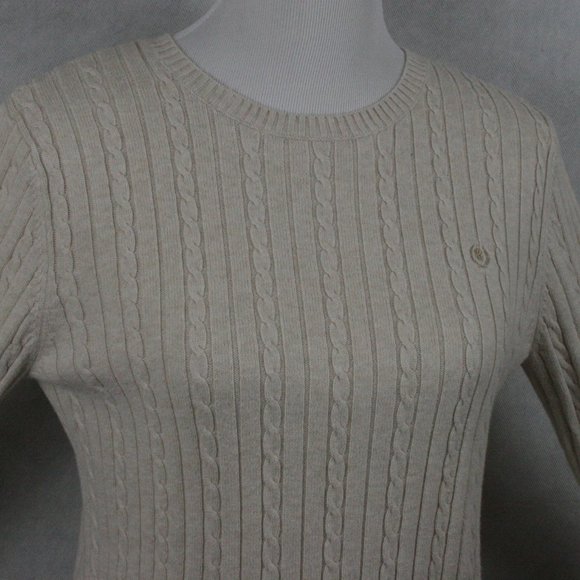 IZOD Light Cream Cotton Medium Knit Cable Sweater SZ M EUC - Picture 5 of 9